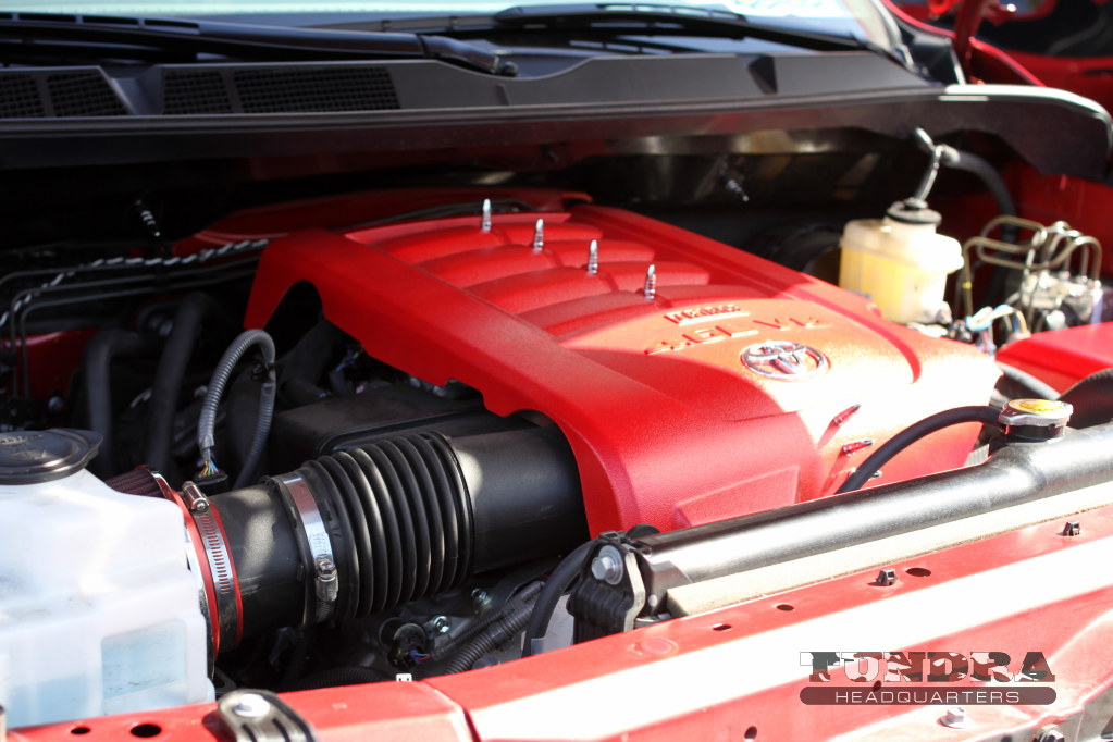 Painted red Tundra engine cover