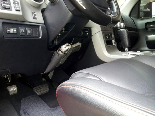 Gun holster mounted below Tundra steering column Gun holster mounted below Tundra steering column